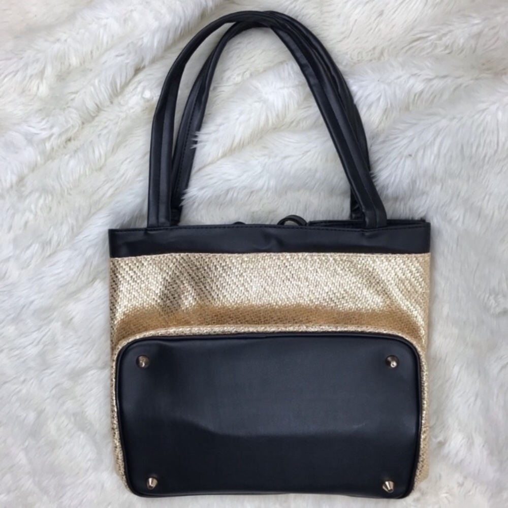 Versace Tote Purse Weekender Textured Bag Gold Metallic Large Shoulder Bag NEW - Picture 3 of 7